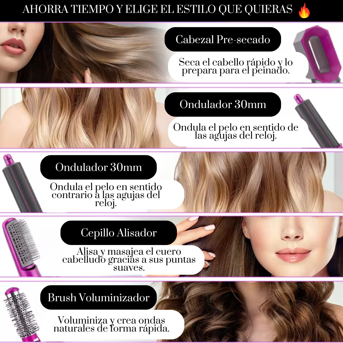 Cepillo GlossDry™👑Alisador Secador Premium 5 en 1